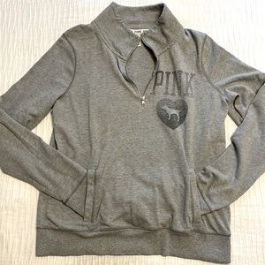 Victoria’s Secret PINK Three Quarter Zip Gray Long Sleeve